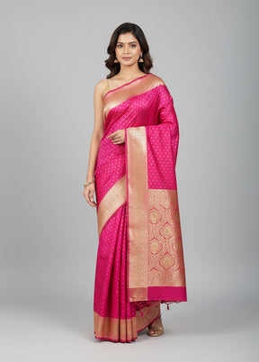 Pink Banarasi Silk Saree With Blouse Piece