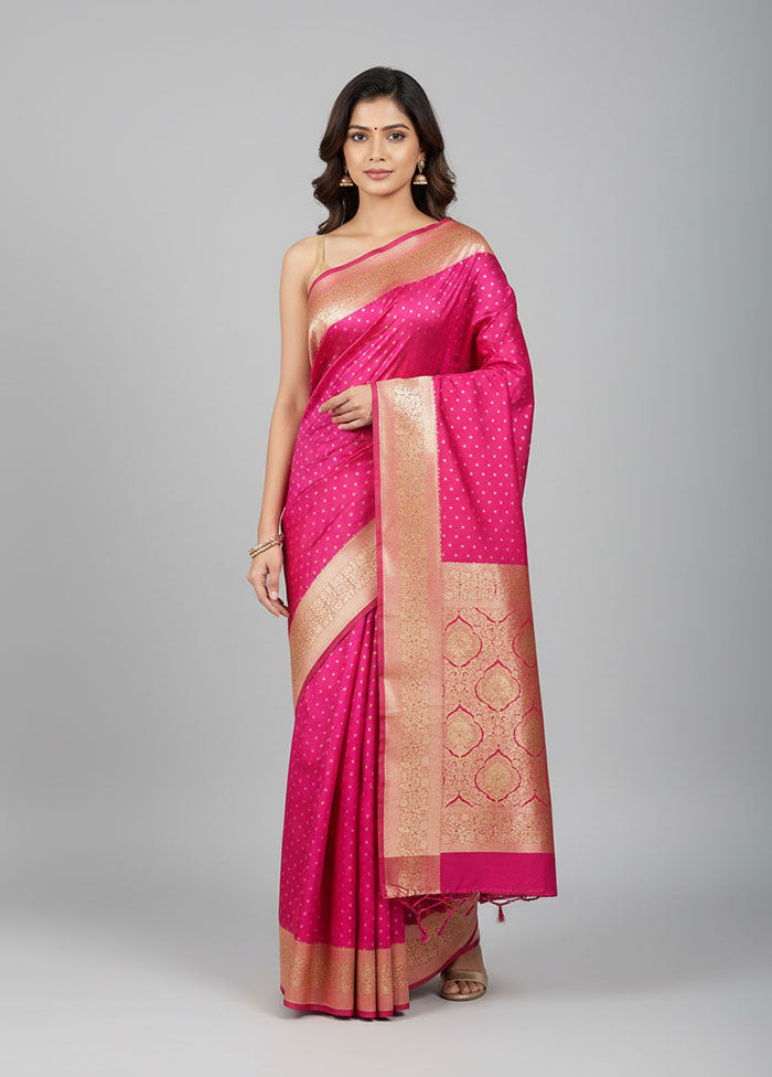 Pink Banarasi Silk Saree With Blouse Piece