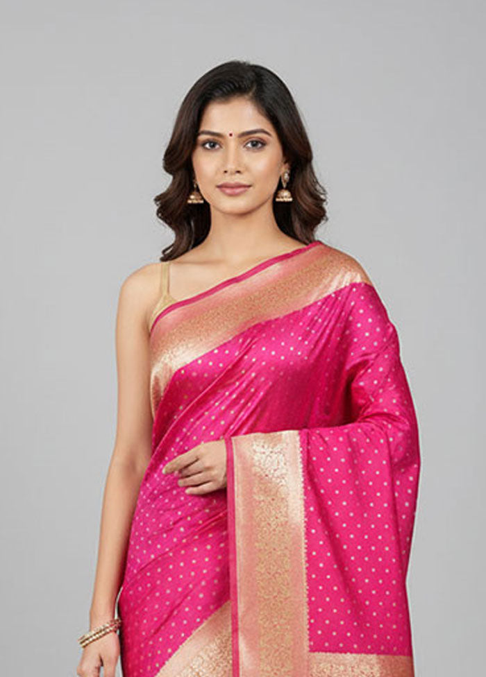 Pink Banarasi Silk Saree With Blouse Piece