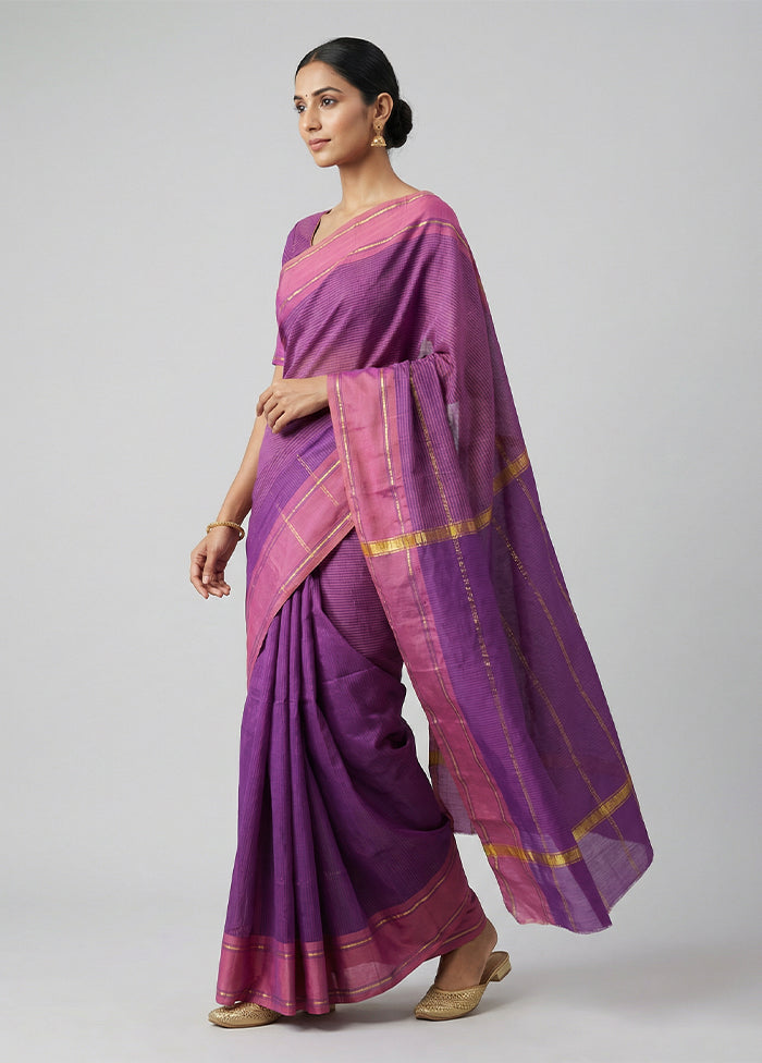Purple Kanjivaram Silk Saree With Blouse Piece