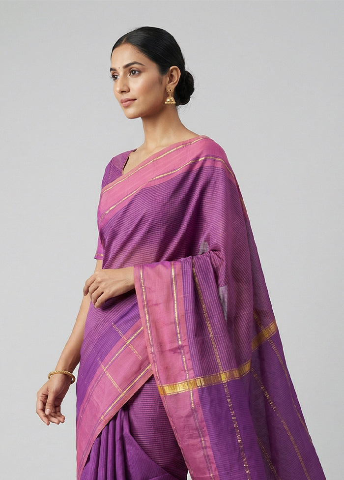 Purple Kanjivaram Silk Saree With Blouse Piece