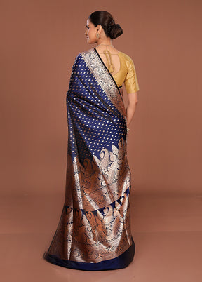 Blue Banarasi Silk Saree With Blouse Piece