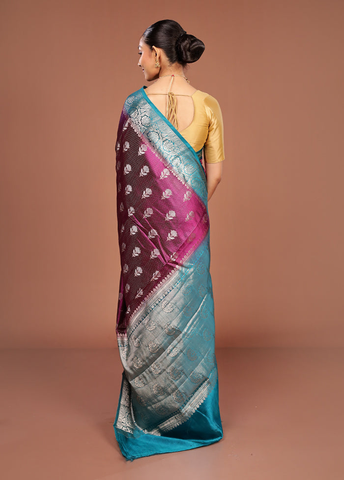 Purple Handloom Dupion Pure Silk Saree With Blouse Piece