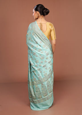 Blue Handloom Pure Georgette Saree With Blouse Piece