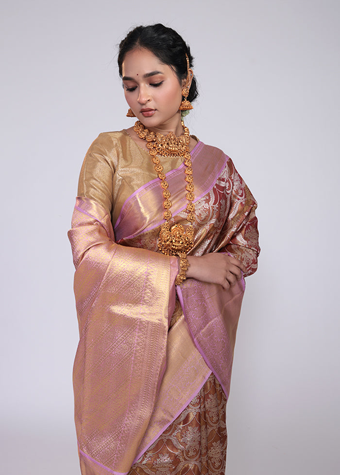 Golden Handloom Kanchipuram Pure Silk Saree With Blouse Piece