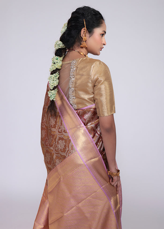 Golden Handloom Kanchipuram Pure Silk Saree With Blouse Piece