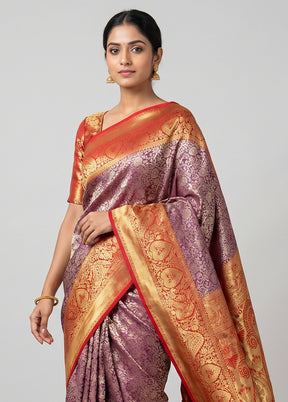 Pink Handloom Kanchipuram Pure Silk Saree With Blouse Piece