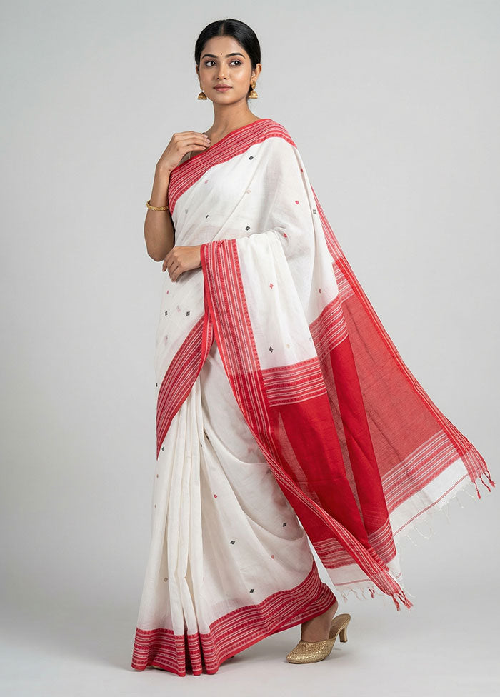 White Matka Silk Saree With Blouse Piece