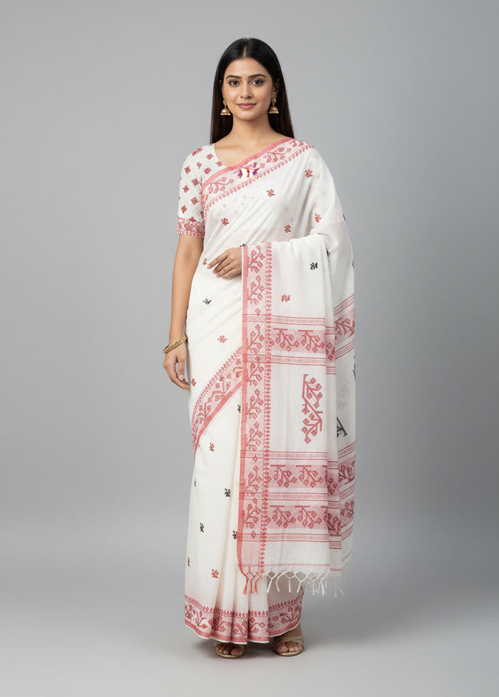 White Matka Silk Saree With Blouse Piece