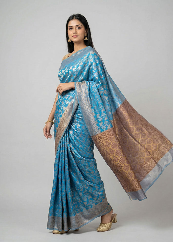 Blue Tissue Silk Saree With Blouse Piece