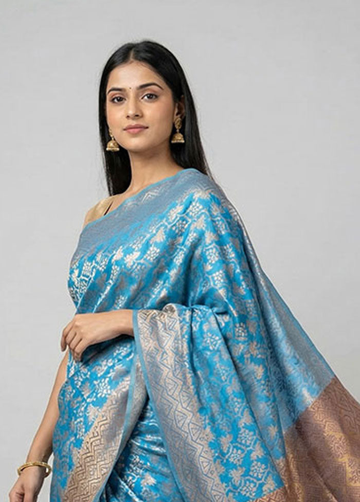 Blue Tissue Silk Saree With Blouse Piece