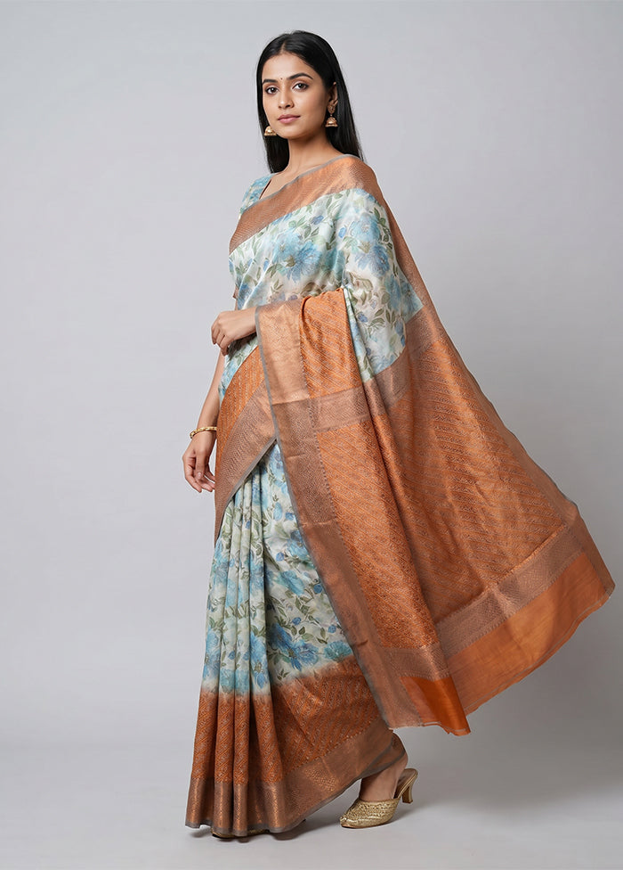 Cream Tissue Silk Saree With Blouse Piece