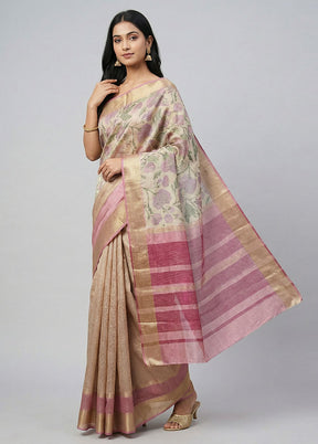 Cream Tissue Silk Saree With Blouse Piece