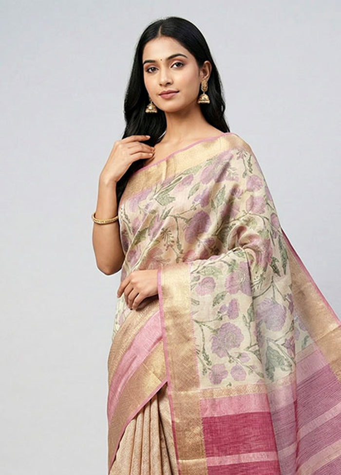 Cream Tissue Silk Saree With Blouse Piece