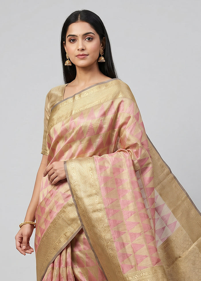 Pink Tissue Silk Saree With Blouse Piece