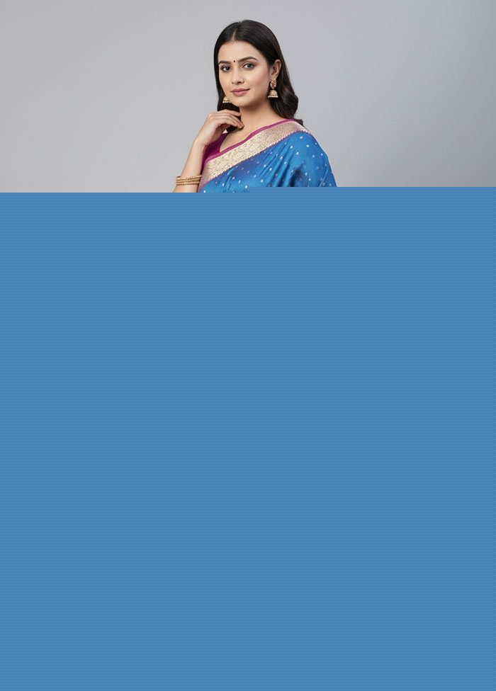 Blue Kora Silk Saree With Blouse Piece