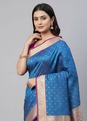 Blue Kora Silk Saree With Blouse Piece