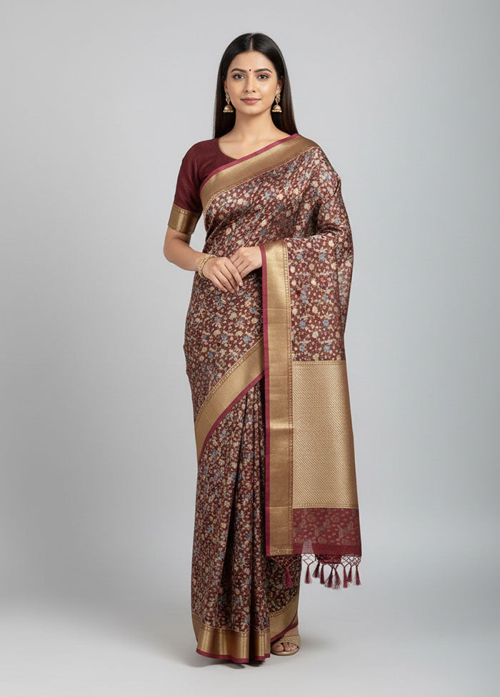 Purple Kora Silk Saree With Blouse Piece