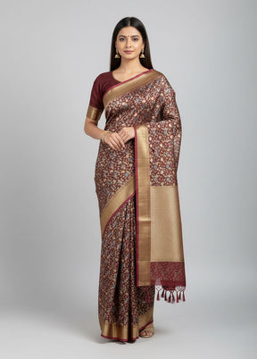 Purple Kora Silk Saree With Blouse Piece