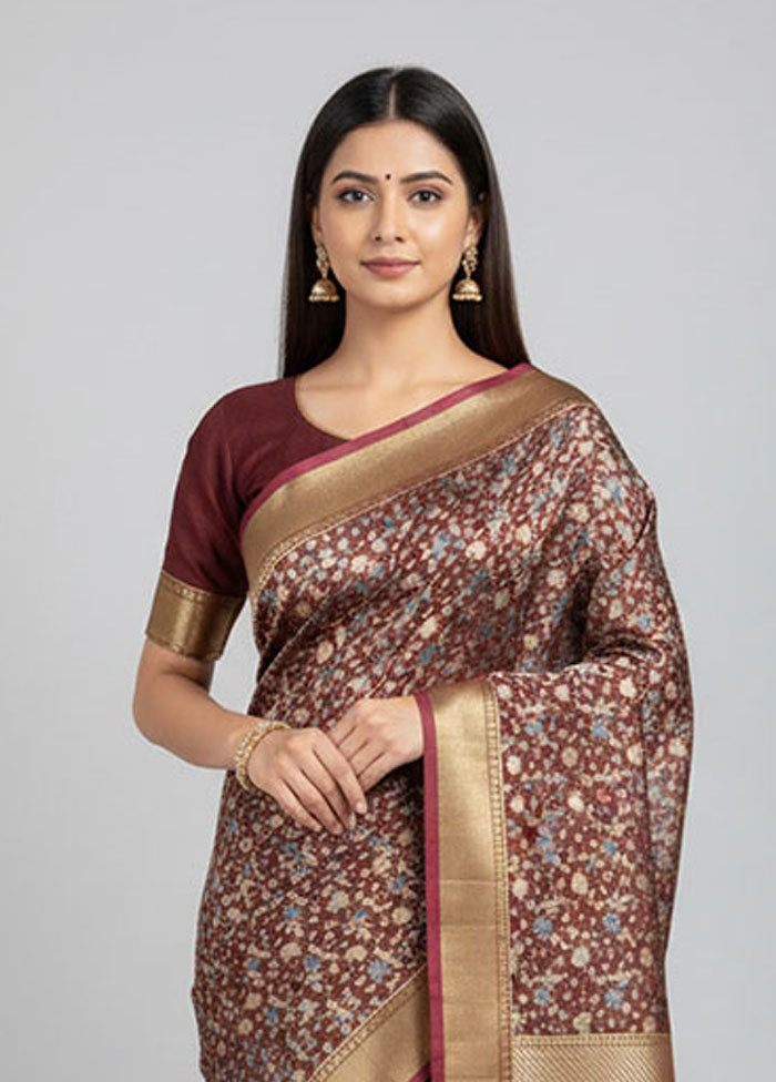 Purple Kora Silk Saree With Blouse Piece