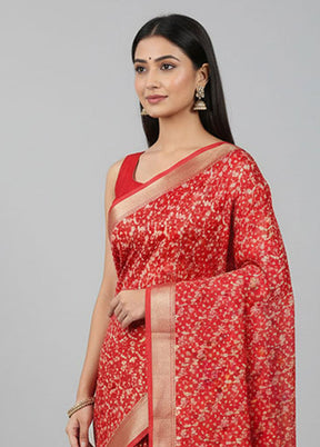 Pink Kora Silk Saree With Blouse Piece