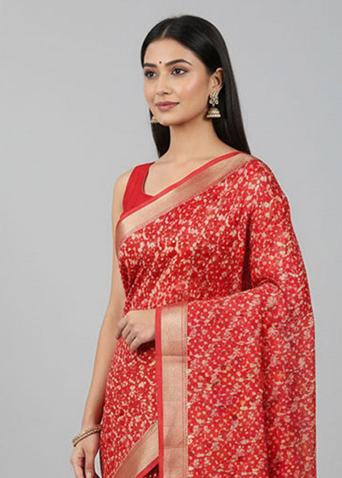 Pink Kora Silk Saree With Blouse Piece