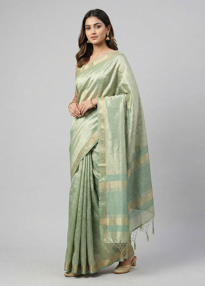 Green Tissue Silk Saree With Blouse Piece
