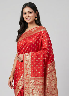 Red Banarasi Silk Saree With Blouse Piece