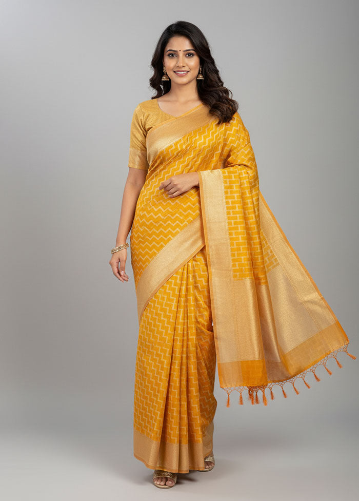 Orange Kora Silk Saree With Blouse Piece