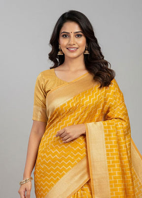 Orange Kora Silk Saree With Blouse Piece