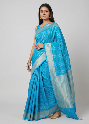 Blue Kora Silk Saree With Blouse Piece