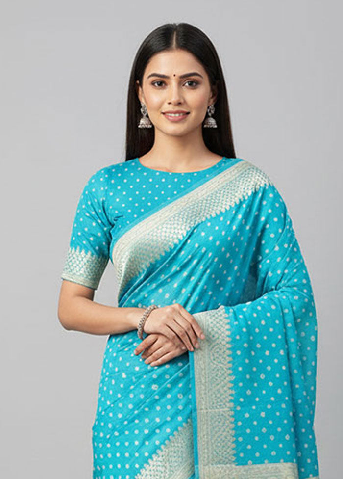 Blue Kora Silk Saree With Blouse Piece