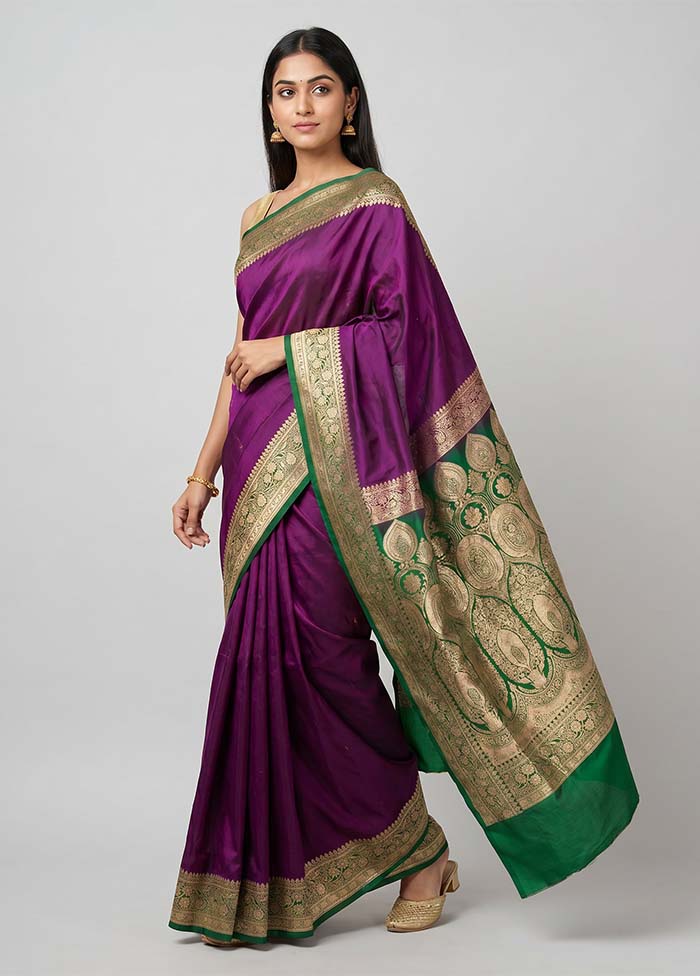 Purple Banarasi Silk Saree With Blouse Piece