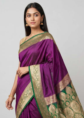 Purple Banarasi Silk Saree With Blouse Piece