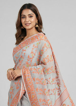 Blue Jamdani Cotton Saree Without Blouse Piece