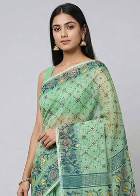 Green Jamdani Cotton Saree Without Blouse Piece