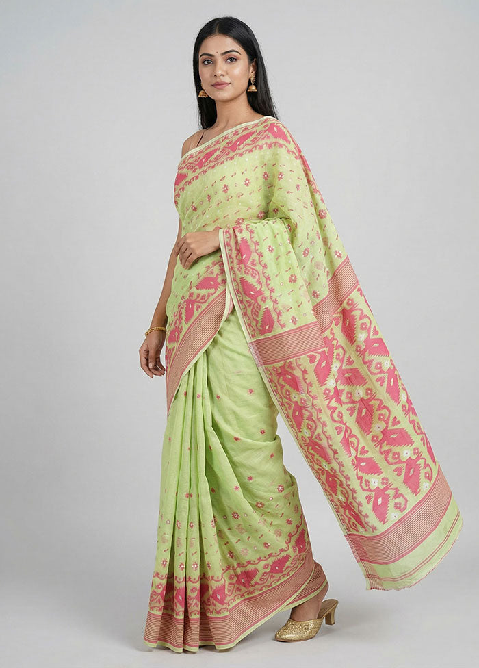 Green Jamdani Cotton Saree Without Blouse Piece