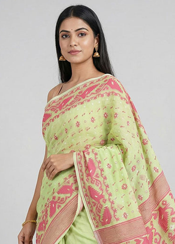Green Jamdani Cotton Saree Without Blouse Piece