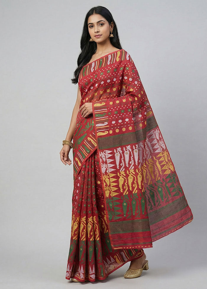Pink Jamdani Cotton Saree Without Blouse Piece