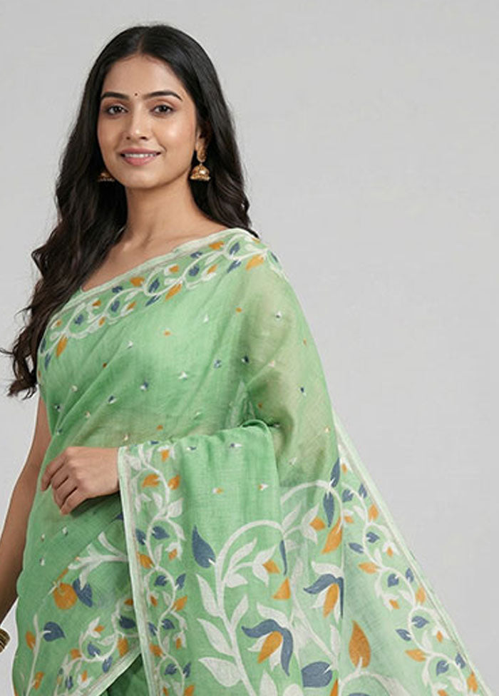 Green Matka Silk Saree With Blouse Piece