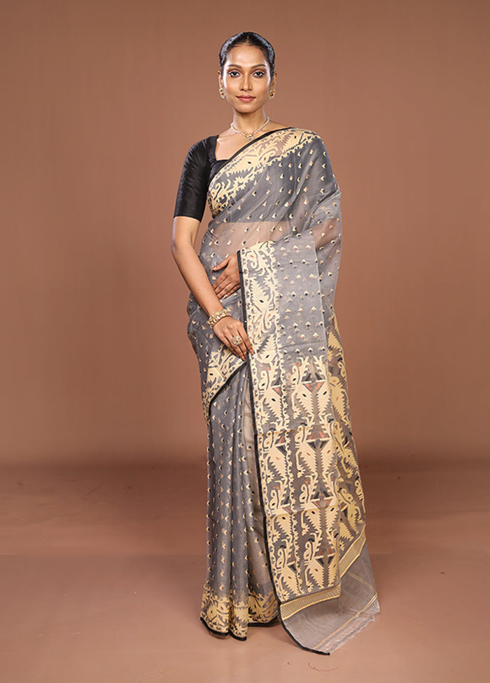 Grey Pure Cotton Jamdani Saree Without Blouse Piece