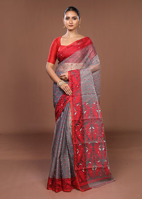 Grey Pure Cotton Jamdani Saree Without Blouse Piece
