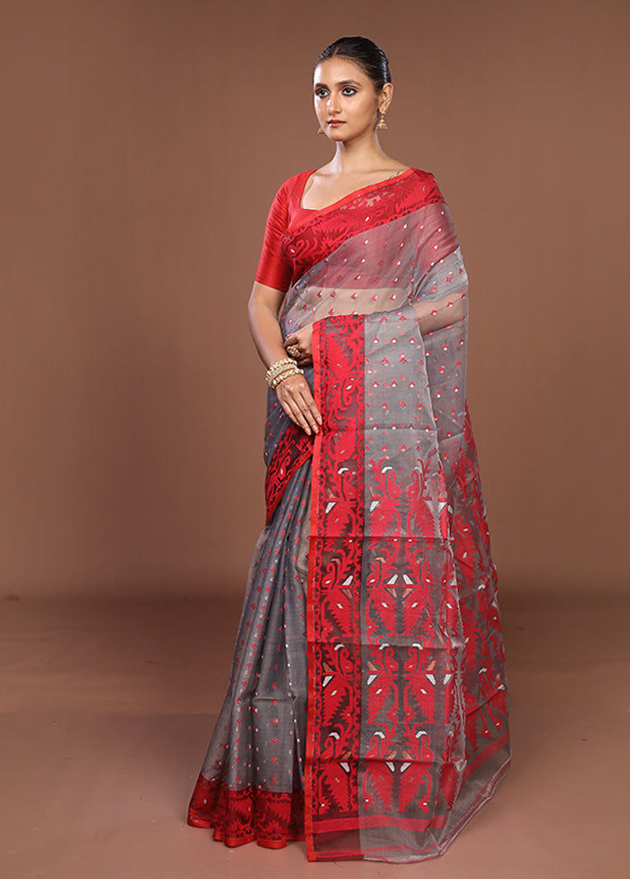 Grey Pure Cotton Jamdani Saree Without Blouse Piece