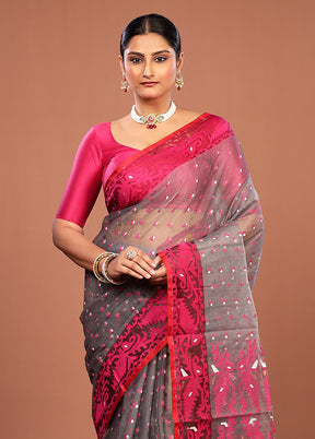 Grey Pure Cotton Jamdani Saree Without Blouse Piece
