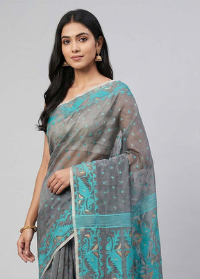 Grey Pure Cotton Jamdani Saree Without Blouse Piece