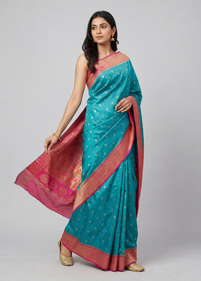 Green Dupion Silk Saree With Blouse Piece
