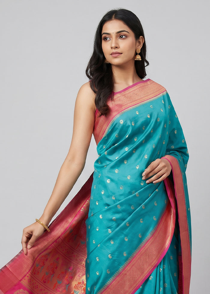 Green Dupion Silk Saree With Blouse Piece