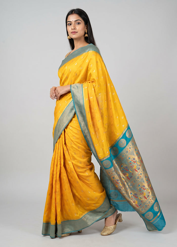 Yellow Dupion Silk Saree With Blouse Piece