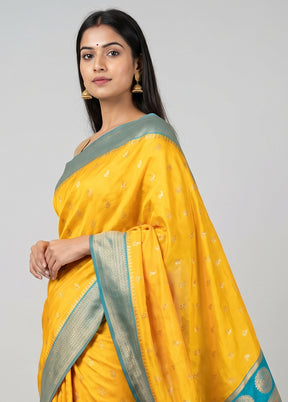 Yellow Dupion Silk Saree With Blouse Piece