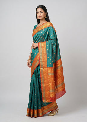 Green Dupion Silk Saree With Blouse Piece